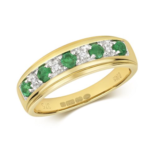 Diamond & Emerald Half Eternity Ring In 9ct Gold 