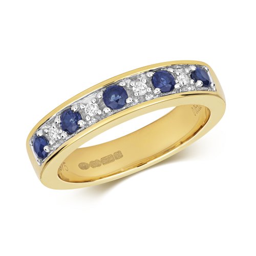 Diamond & Spaphire Half Eternity Ring In 9ct Gold 