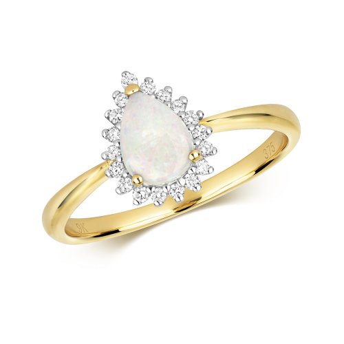 Diamond & Opal Pear Shape Cluster Ring In 9ct Gold 