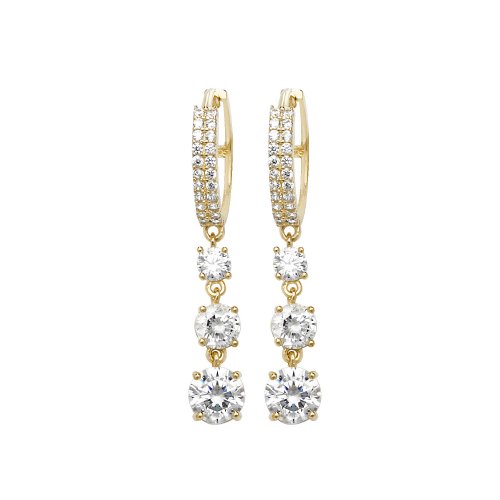 9ct Gold Triple Round Cz Claw Set Drops 