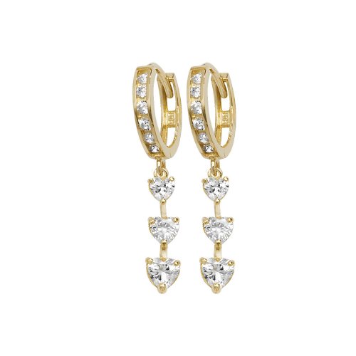 9ct Gold Triple Heart Cz Claw Set Drops 