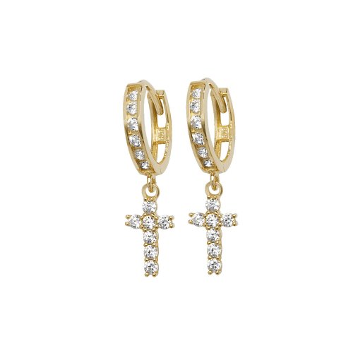 9ct Gold Cz Set Cross Drops 