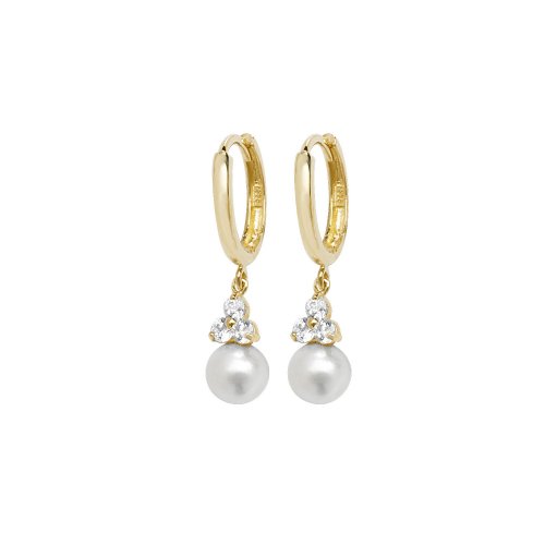 9ct Gold 3 Petal Cz With Pearl Drops 