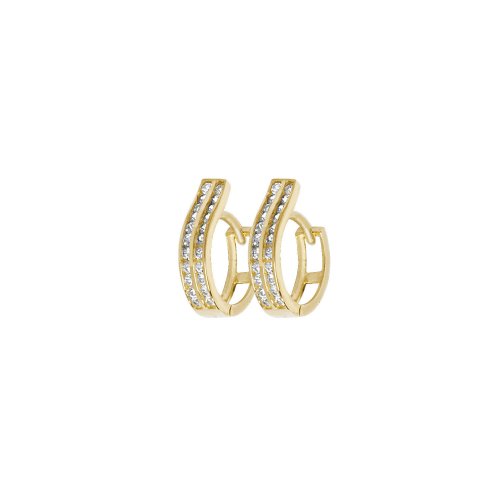 9ct Gold Cz 2 Row Swirl Hinged Hoops 