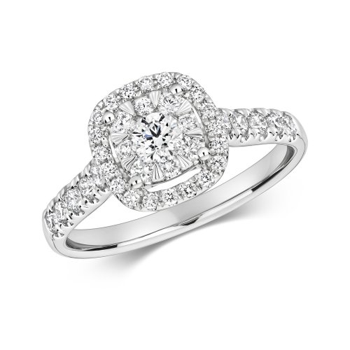 Diamond Brilliant Cushion Halo Ring In 18ct White Gold 