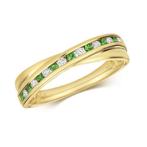 Diamond & Tsavorite Channel Set Half Eternity Crossover Ring In 9ct Gold 
