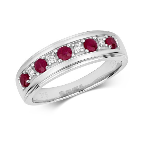 Diamond & Ruby Half Eternity Ring In 9ct White Gold 