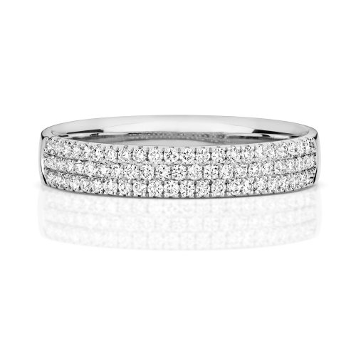 Diamond Claw Set 3 Row Wedding Ring In 18ct White Gold 