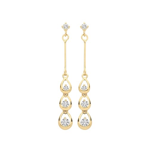 9ct Gold Triple Teardrop Cz Drops 
