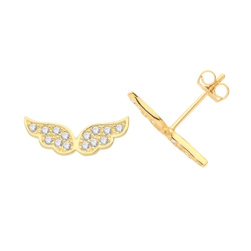 9ct Gold Cz Wings Studs 