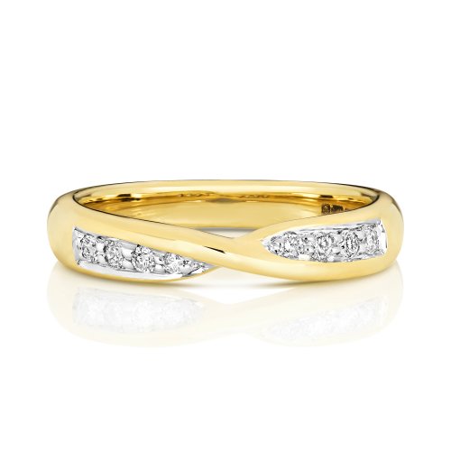 Diamond Grain Set Crossover Band In 9ct Gold 