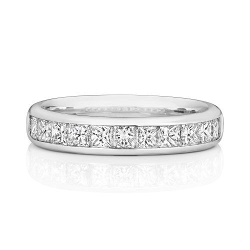 Diamond Channel Set Princess Cut Half Eternity Ring In 18ct Gold 