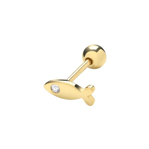 9ct Gold Cz Set Fish Cartilage Stud 