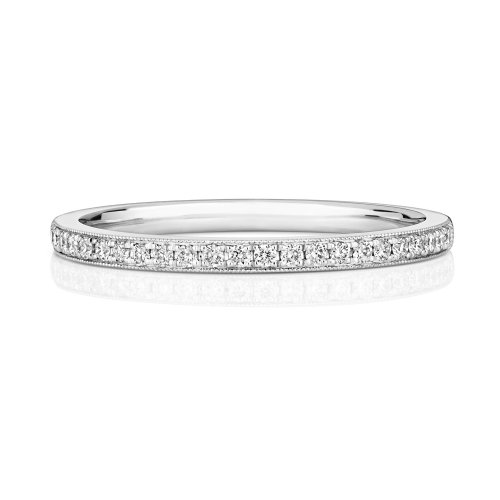 Diamond Grain Set Millgrain Edge Half Eternity Ring In 18ct White Gold 