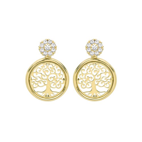 9ct Gold Cz Tree Of Life Drops 