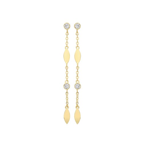 9ct Gold Cz Bezel And Marquise Shaped Drops 