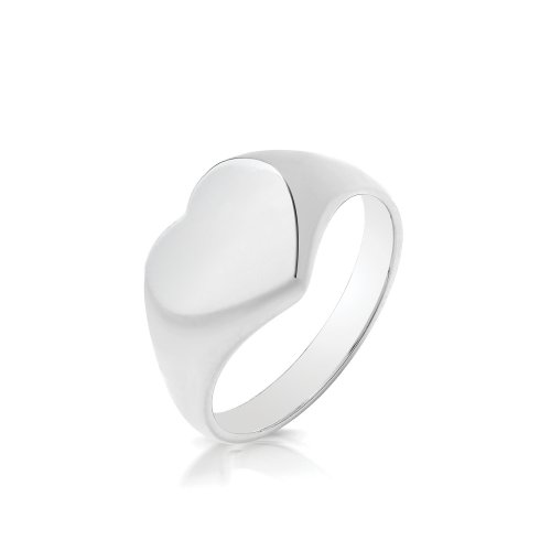 Silver Ladies Heart Signet Ring 