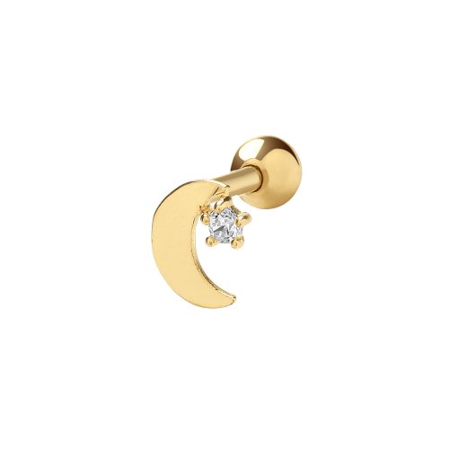 9ct Gold Cz Set Crescent Moon Cartilage Stud 
