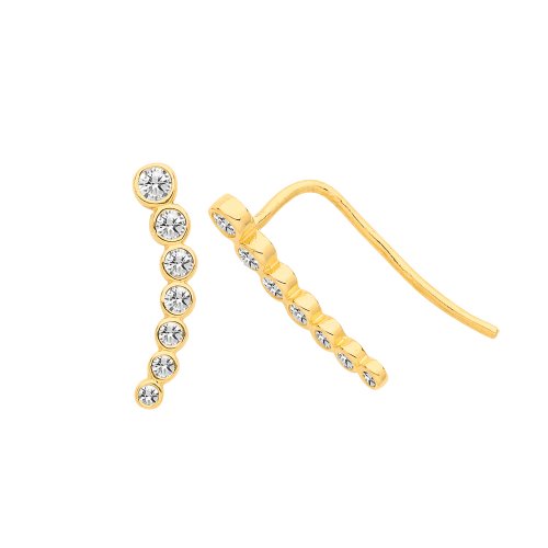 9ct Gold Cz Bezel Curved Bar Ear Climbers 