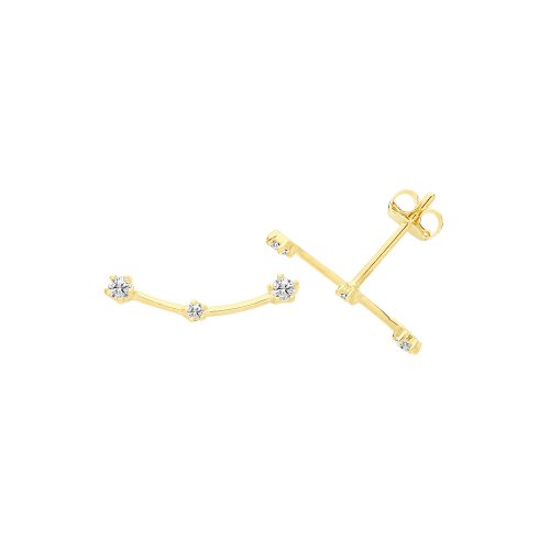 9ct Gold Cz Curved Bar Studs 