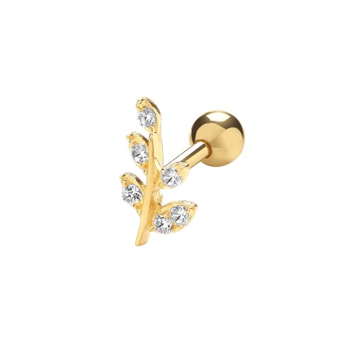 9ct Gold Cz Leaf Cartilage Stud 