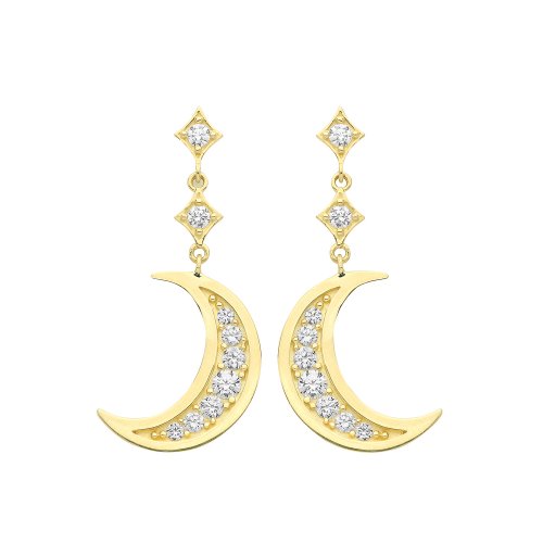 9ct Gold Cz Set Moon Drops 