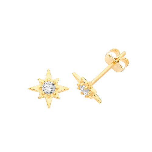 9ct Gold Cz Pointed Star Studs 