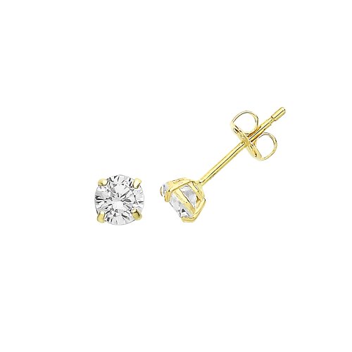 9ct Gold Round Cz Claw Set Studs 