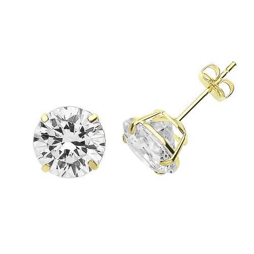 9ct Gold Round Cz Claw Set Studs 
