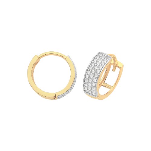 9ct Gold 3 Row Cz Set Hinged Hoops ER004-