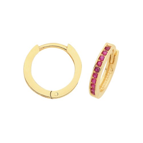 9ct Gold Red Cz Set Hinged Hoops ER001-