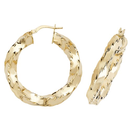 9ct Gold Diamond Cut Twisted Hoops 