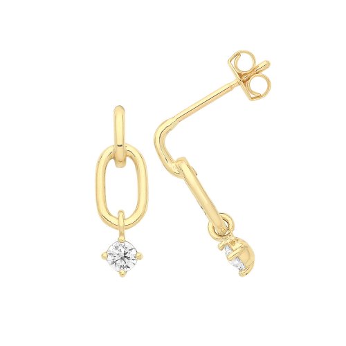 9ct Gold Oval Link Stud With Hanging Cz 