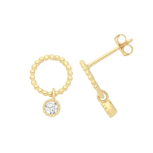 9ct Gold Circle Stud With Hanging Cz 