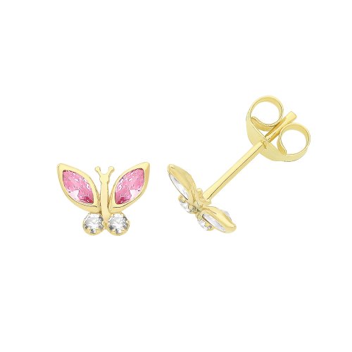9ct Gold Cz Butterfly Studs 