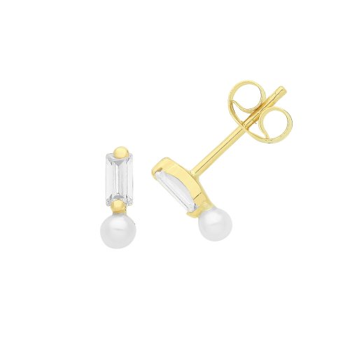 9ct Gold Cz And Pearl Studs 