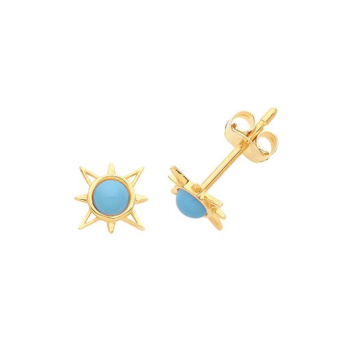 9ct Gold Turquoise Sun Studs 