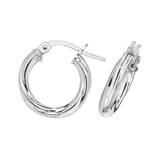 9ct White Gold Twisted Hoops 
