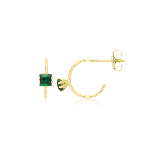 9ct Gold Coloured Single Cz Half Hoop Studs 