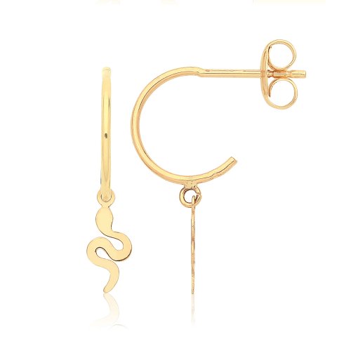 9ct Gold Half Hoop Studs With Hanging Snake 