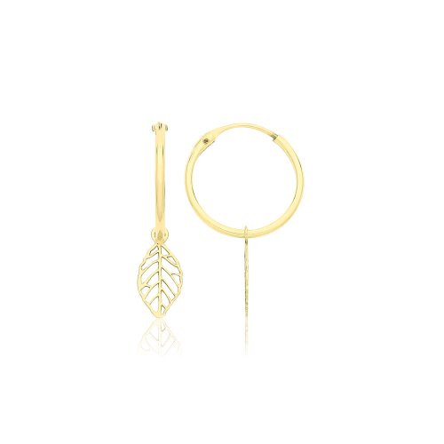 9ct Gold Sleepers With Hanging Feather Charm 