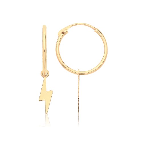 9ct Gold Sleepers With Hanging Lightning Bolt Charm 