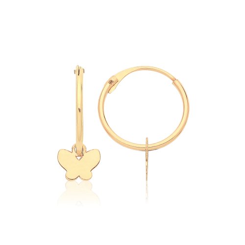 9ct Gold Sleepers With Hanging Butterfly Charm 