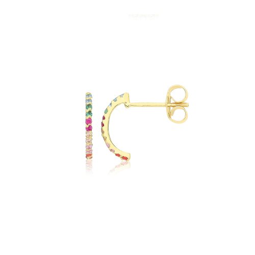 9ct Gold Multicoloured Cz Half Hoop Studs 
