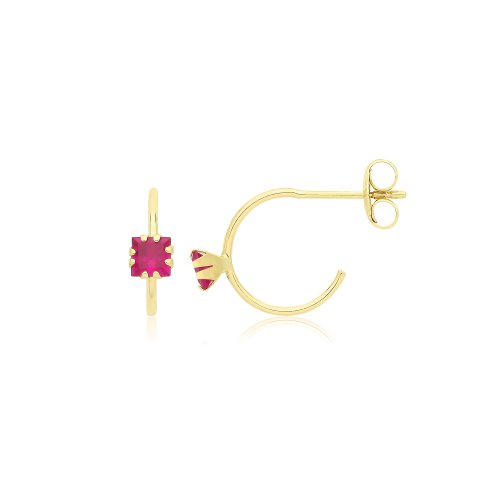 9ct Gold Coloured Single Cz Half Hoop Studs 