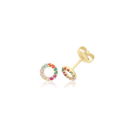 9ct Gold Multicoloured Cz Circle Studs 