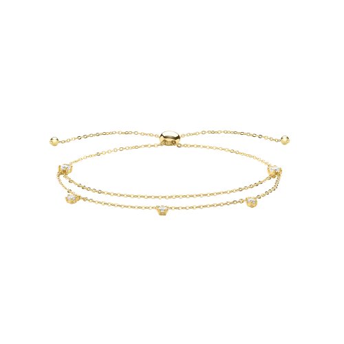 9ct Gold Cz Set Double Chain Pull Style Bracelet 