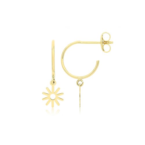 9ct Gold Half Hoop Studs With Hanging Flower 