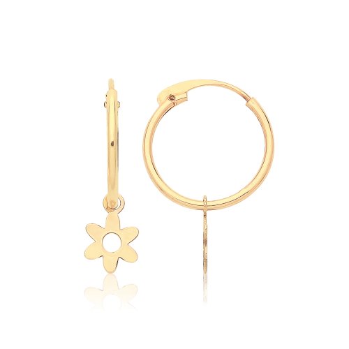 9ct Gold Sleepers With Hanging Flower Charm 