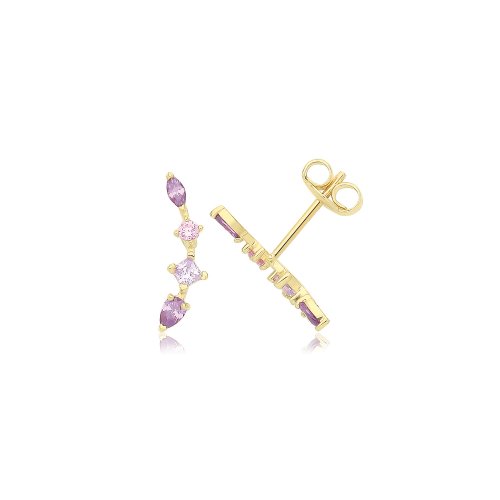 9ct Gold Graduated Cz Studs In Purple 